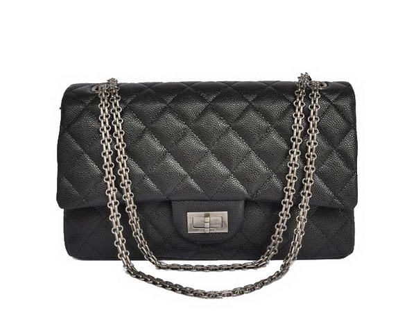 AAA Fashion Chanel A28668 Black Grain Leather Classic Falp Bag Silver On Sale